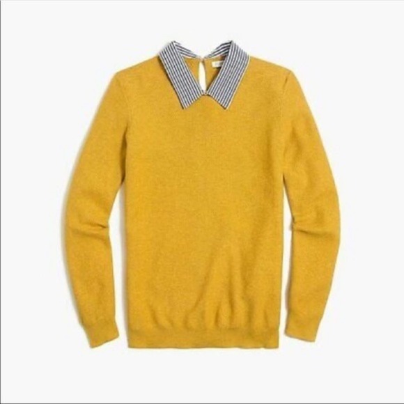 J. Crew Tops - J. Crew Mustard Yellow Striped Blue Thermal Cotton Sweater Size XS AD035